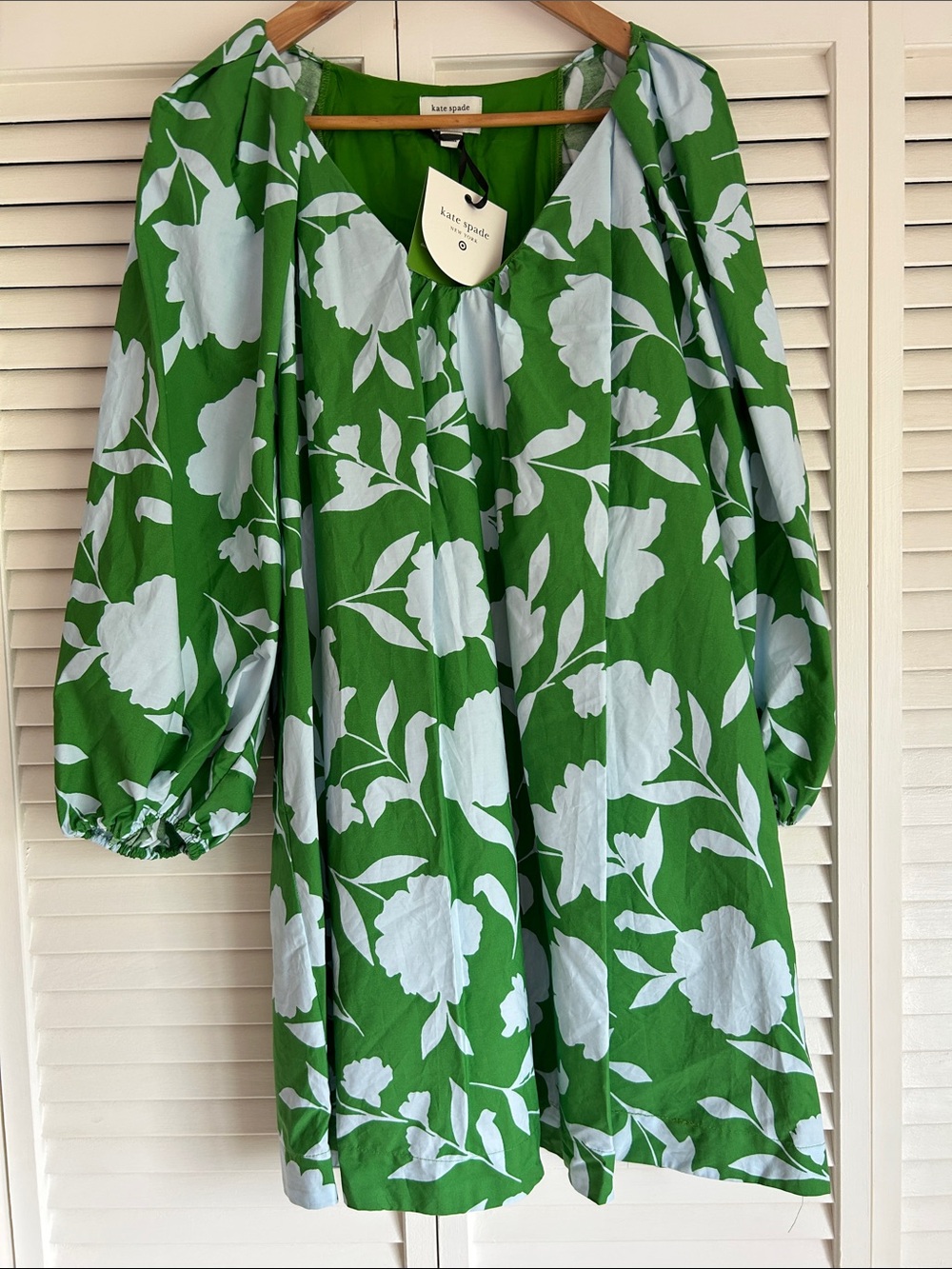 kate spade new york Green Floral Puff-Sleeve Dress